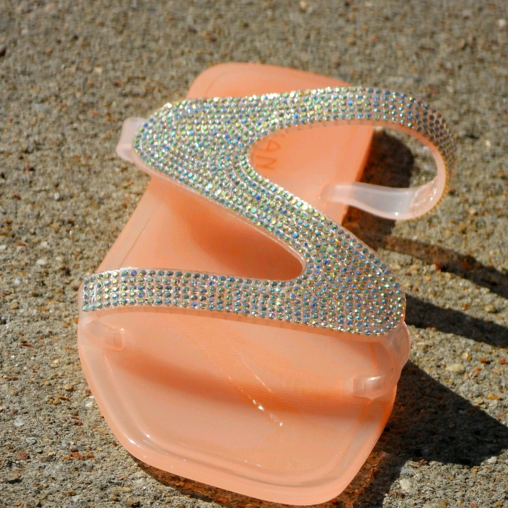 JELLI-Nude Sparkle Zig Zag Strap Sandal